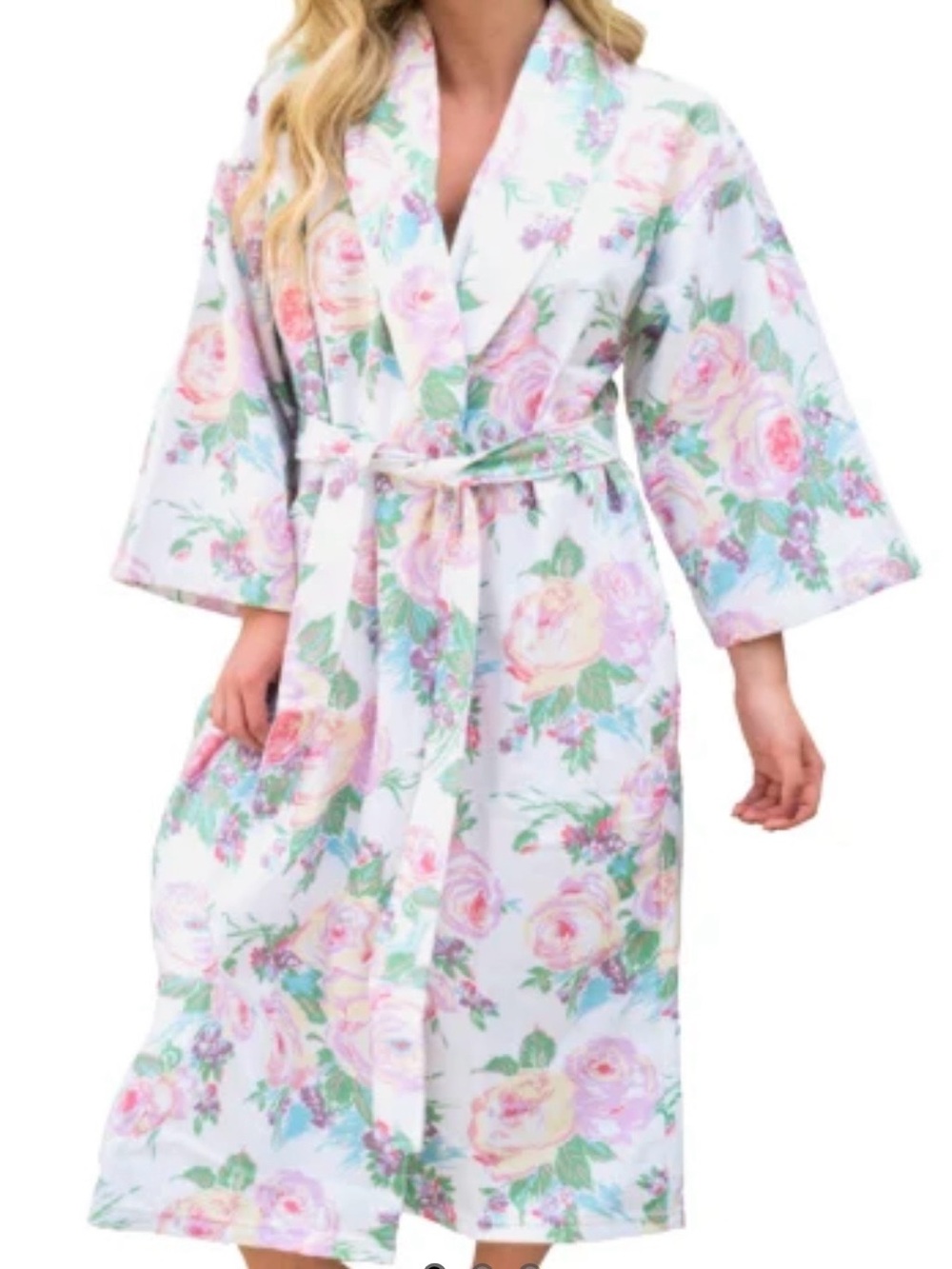 Dorothy Draper Princess Grace Rose Robe One Size Floral Belted